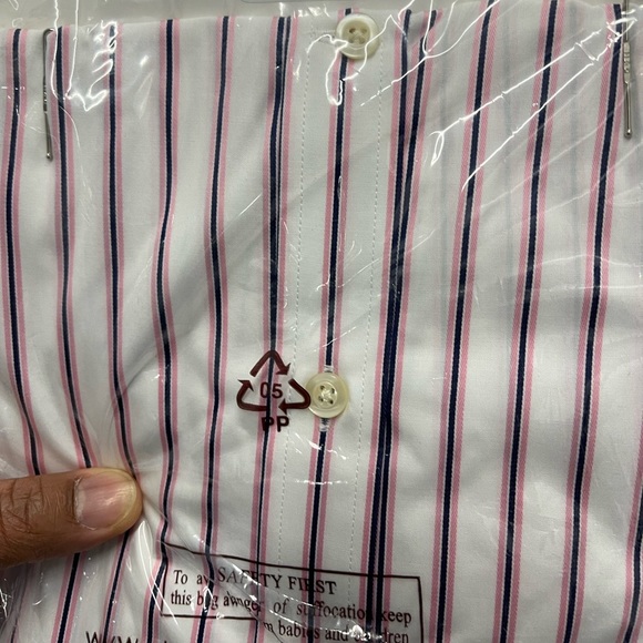 Hawes and Curtis Pink/Navy stripe dress shirt Sz 15.5 - Picture 2 of 7